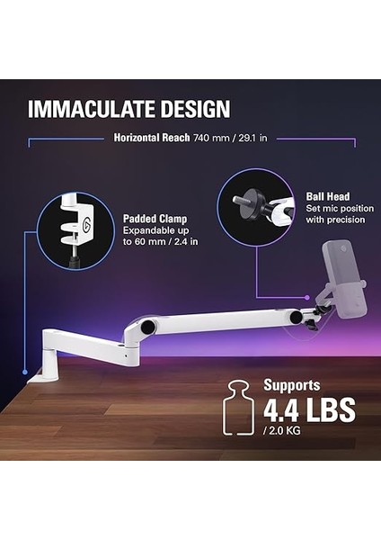 Wave Mic Arm Lp White - Temiz Bir Çalışma Alanı Için Birinci Sınıf Düşük Profilli Mikrofon Kolu, Masa Kelepçesi, Çok Yönlü, Tam Ayarlanabilir, Podcast, Akış, Oyun, Ev Ofis Için Ideal indirimleri