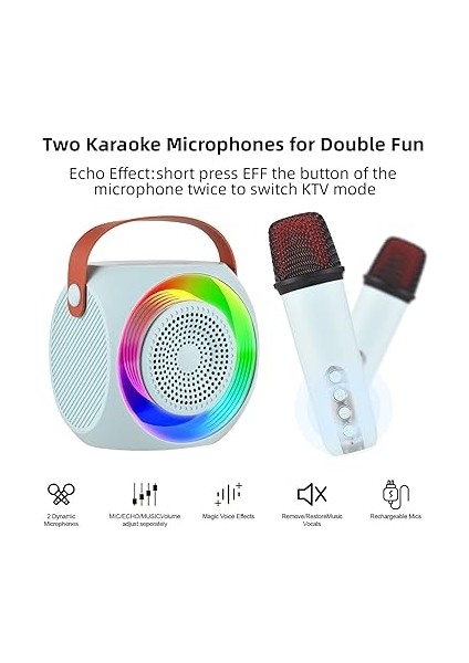 Karaoke Kablolu Mikrofon ve Hoparlör Seti 2 Mikrofon Renkli Işıklar El Mikrofonu Karaoke Hoparlör Doğum Günü Partisi Masaüstü Ev Ktv Seti Mavi indirimleri