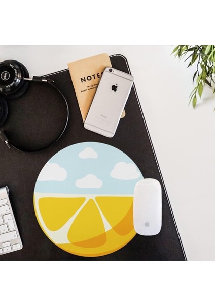 Limon Desenli Yuvarlak Mousepad - Mouse Pad - Fare Altlığı