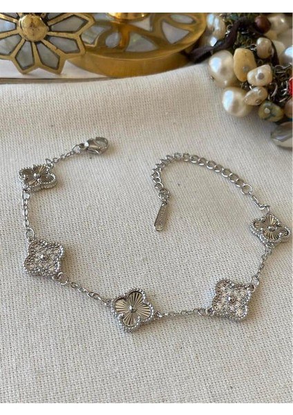 14K Taşlı Desenli Cleef Bileklik