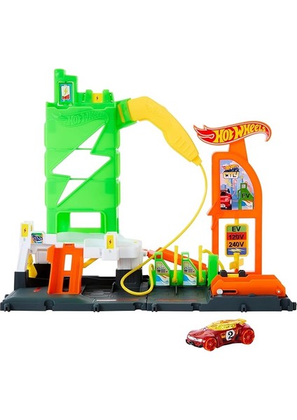 Wheels Elektrikli Araç Şarj Istasyonu Oyun Seti Hot Wheels Elektrikli Araç Şarj Istasyonu ve 1:64 Ölçekli Oyuncak Araba HTN79
