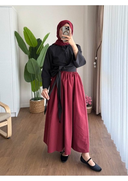 Kadın Bel Bağlamalı Kuşaklı Etek Üstü Gömlek M202 - Siyah modelleri