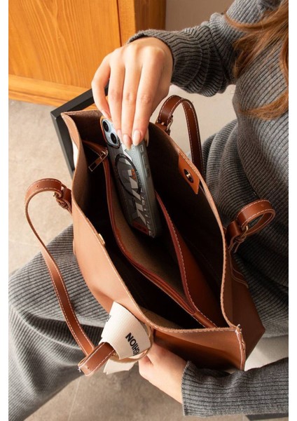 Moj Fiyonk Detaylı Hafif Büyük Boy Kadın El ve Omuz Çantası Taba modelleri