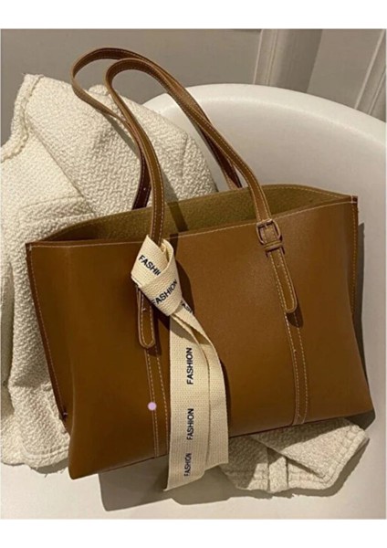 Moj Fiyonk Detaylı Hafif Büyük Boy Kadın El ve Omuz Çantası Taba fırsatları