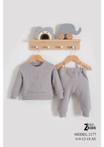 Gofreli Baskı Hello Brown 2'li Takım Gri fiyatları