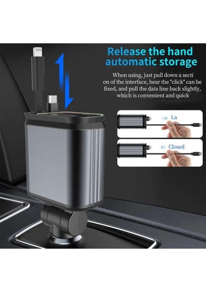 4’ü 1 Arada Çift USB Bağlantı Çakmaklık, Type-C Hızlı Şarjlı 66W,GERI Çekilebilir Araç Telefon Şarj fırsatları