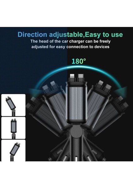 4’ü 1 Arada Çift USB Bağlantı Çakmaklık, Type-C Hızlı Şarjlı 66W,GERI Çekilebilir Araç Telefon Şarj indirimleri