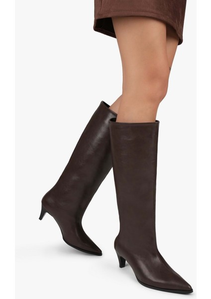 Kadın Lula Kahve Cilt Kısa Sivri Topuklu Çizme
