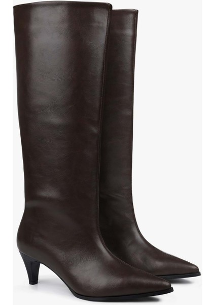 Kadın Lula Kahve Cilt Kısa Sivri Topuklu Çizme fırsatları