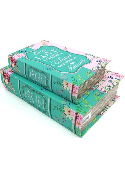 Kutu Kitap Love Story 2'li Set Kitap Kutusu Dekoratif Hediyelik
