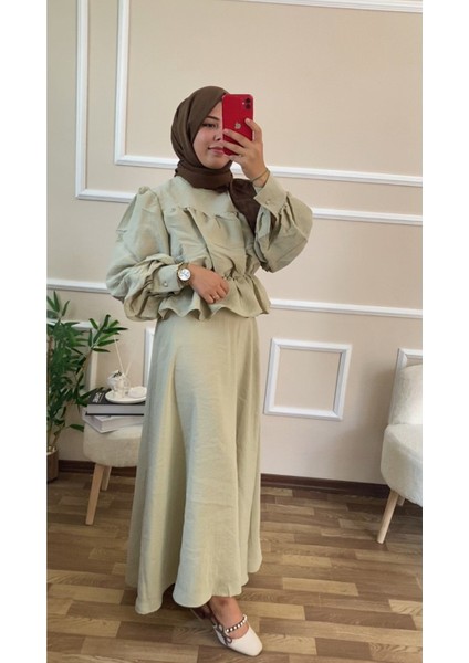 Kadın Büzgülü Gömlekli Etekli Takım M41355 - Küf Yeşili
