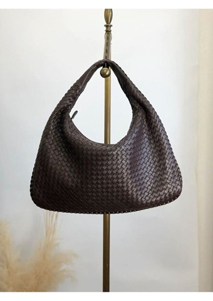 Lena Kahverengi Kadın Örgü Detay Büyük Boy Omuz ve Tote Çanta Günlük Geniş Hacimli fırsatları