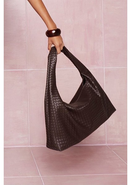 Lena Kahverengi Kadın Örgü Detay Büyük Boy Omuz ve Tote Çanta Günlük Geniş Hacimli indirimleri