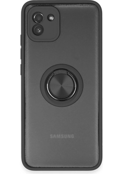 Samsung Galaxy A03 Kılıf Montreal Yüzüklü Silikon Kapak - Siyah