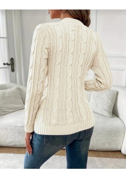 Bisiklet Yaka Saç Örgü Desen Kadın Triko Kazak modelleri