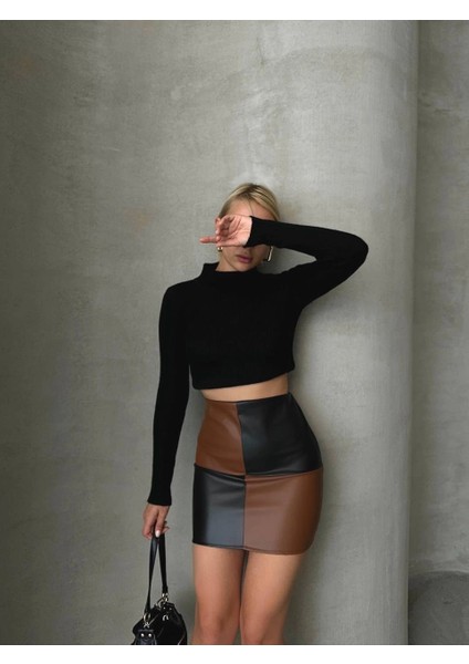 Drnds Damalı Deri Etek Siyah Kahve W24648 (Beden: M) fırsatları