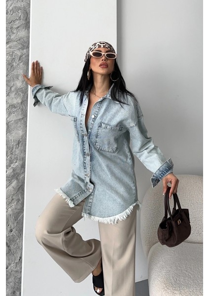 Drnds Cepli Püsküllü Kar Yıkama Kot Ceket Mavi D2515 (Beden: 40) fırsatları