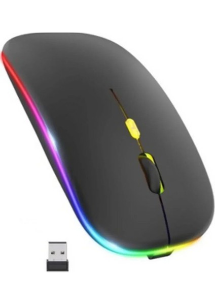 Şarjlı Kablosuz Sessiz Mouse Rgb LED Işıklı Ultra Slim USB 2.4ghz Siyah Ledli 800/1200/1600DPI modelleri