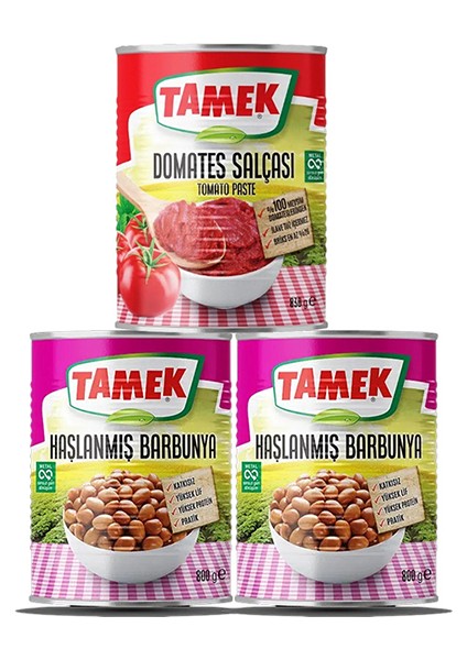 Haşlanmış Barbunya 800 gr 2 Adet ve Domates Salçası (830 Gr) 1 Adet