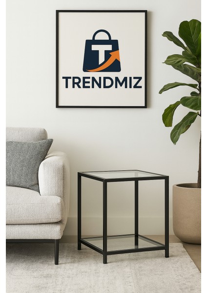 Modern Loft Tarz 2 Katlı Cam Sehpa – Siyah Metal Gövdeli Yan Sehpa fiyatları