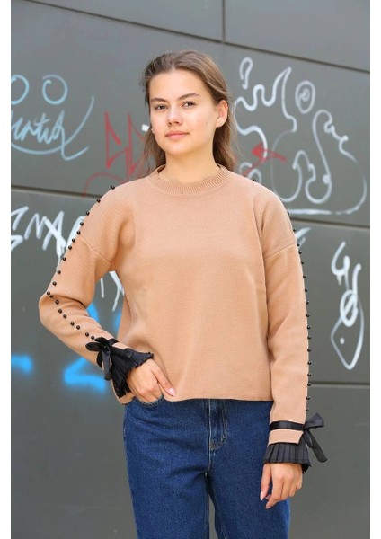 Drnds Boncuklu Bile Detaylı Kazak Vizon (Beden: Standart)