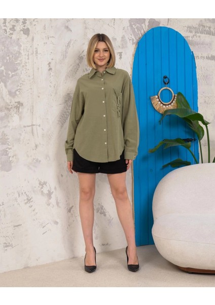 Drnds Relax Fit Keten Gömlek Haki S255349 (Beden: S) indirimleri