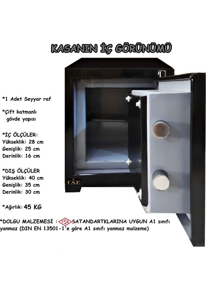 Ev ve Ofis Tipi Çelik Para Kasası 40 cm-45KG Çift Anahtarlı Güvenli Para Kasaları fiyatları