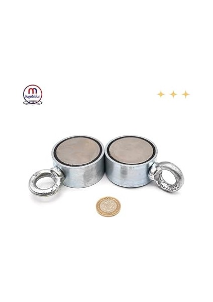 Magneteksan Çift Taraflı (Double Sided) Pot Mıknatıs Ø60 mm Fishing Magnet - 360° Çekim Gücü - 150-200 kg - Deniz Mıknatısı fırsatları