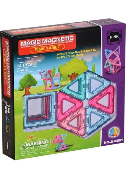 Magic Magnetic Manyetik 14 Parça Kare Üçgen Pink Set KZL-JH6861