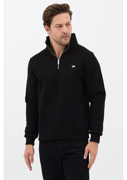 Regular Fit Dik Yaka Pamuklu Unisex Yarım Fermuarlı Nakışlı Sweatshirt Siyah - 2xl fiyatları