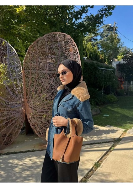 Kadın Yaka Kürk Detay Kot Ceket Koyu Mavi - M81185 fiyatları