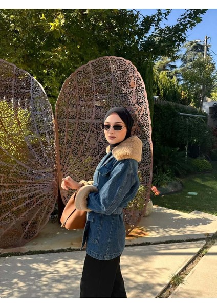 Kadın Yaka Kürk Detay Kot Ceket Koyu Mavi - M81185 modelleri