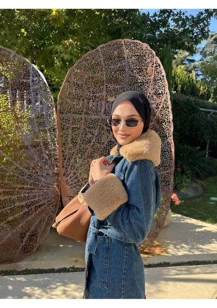 Kadın Yaka Kürk Detay Kot Ceket Koyu Mavi - M81185 fırsatları