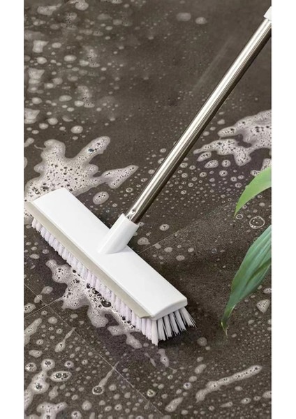 Çok Amaçlı Çekpaslı Yer Fırçası Banyo Fayans ve Halı Temizleme Fırçası Uzun Saplı