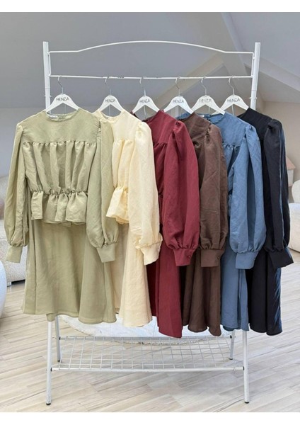 Kadın Büzgülü Gömlekli Etekli Takım M41355 - Bordo fiyatları