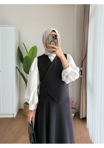 Kadın Yandan Bağlamalı Yelek Etek Takım M2502 - Siyah fiyatları