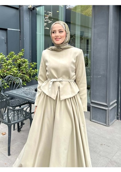 Kadın Double Krep Kumaş Şık Ceket ve Etek Takım Küf Yeşili - M41420 fırsatları