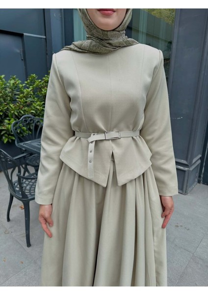 Kadın Double Krep Kumaş Şık Ceket ve Etek Takım Küf Yeşili - M41420