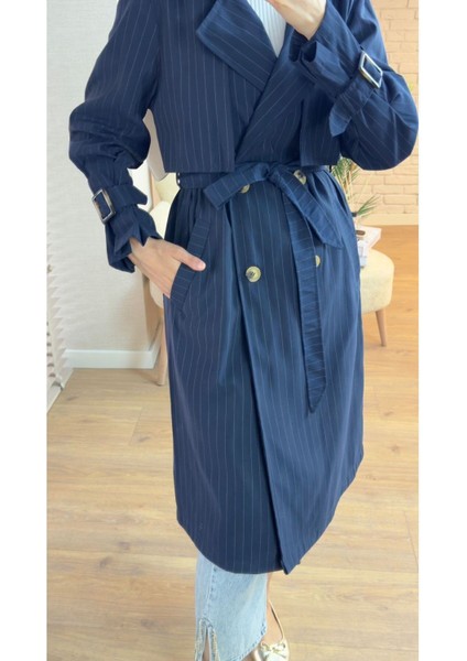 Kadın Ceket Yaka Kol Detaylı Trençkot Lacivert fiyatları