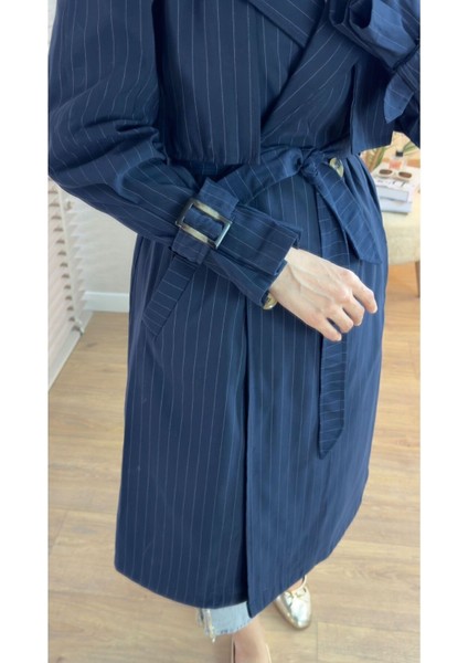 Kadın Ceket Yaka Kol Detaylı Trençkot Lacivert modelleri