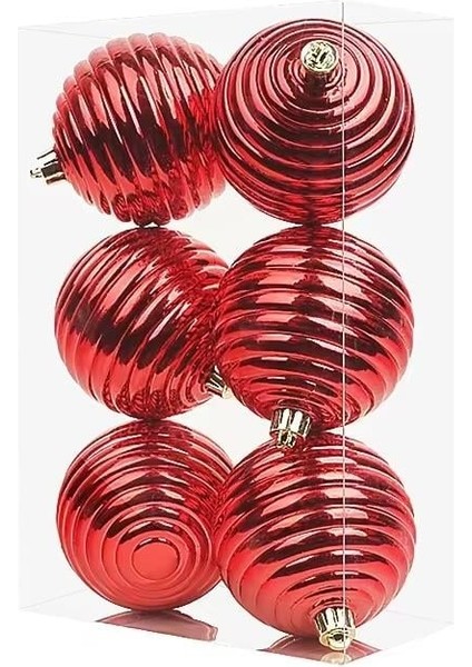 6'lı Top 5 cm Yatay Desenli Parlak Kırmızı Mistique Home