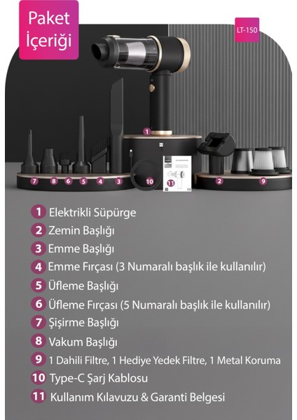 15000PA Güçlü Vakumlu Kablosuz Üflemeli LED Işıklı Araç Süpürgesi - El Süpürgesi - Yeni 2025 fiyatları