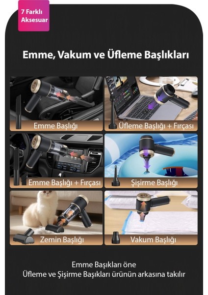 15000PA Güçlü Vakumlu Kablosuz Üflemeli LED Işıklı Araç Süpürgesi - El Süpürgesi - Yeni 2025 fırsatları