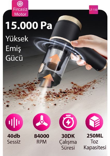 15000PA Güçlü Vakumlu Kablosuz Üflemeli LED Işıklı Araç Süpürgesi - El Süpürgesi - Yeni 2025 indirimleri