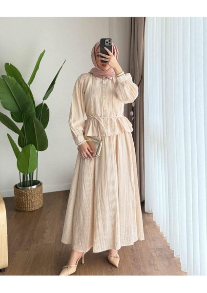 Kadın Fırfır Gömlekli Etekli Takım M2512 - Bej fiyatları