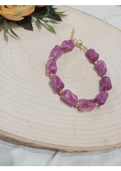 Mor Kesmeşeker Desenli Bileklik