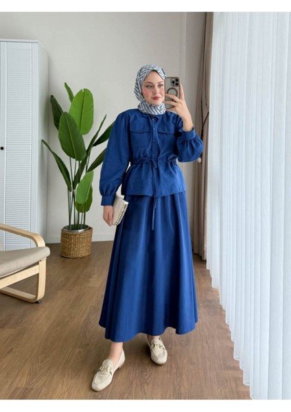Cupra Beli Büzgülü Etekli Takım M2419 - Lacivert