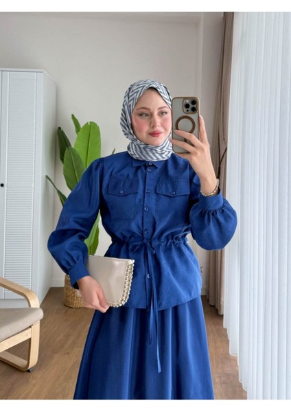 Cupra Beli Büzgülü Etekli Takım M2419 - Lacivert modelleri