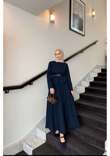 Kadın Double Krep Kumaş Şık Ceket ve Etek Takım Lacivert - M41420