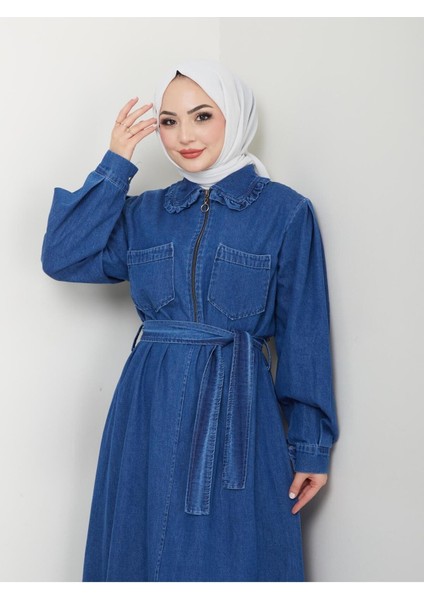 Kadın Fermuar Detaylı Tesettür Kot Elbise fiyatları